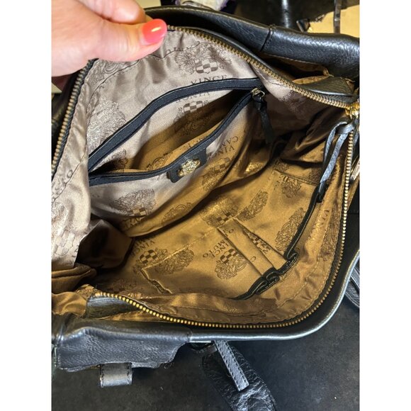 Vince Camuto Black Leather Tote Bag Double Handles Buckle Detail - Picture 13 of 13